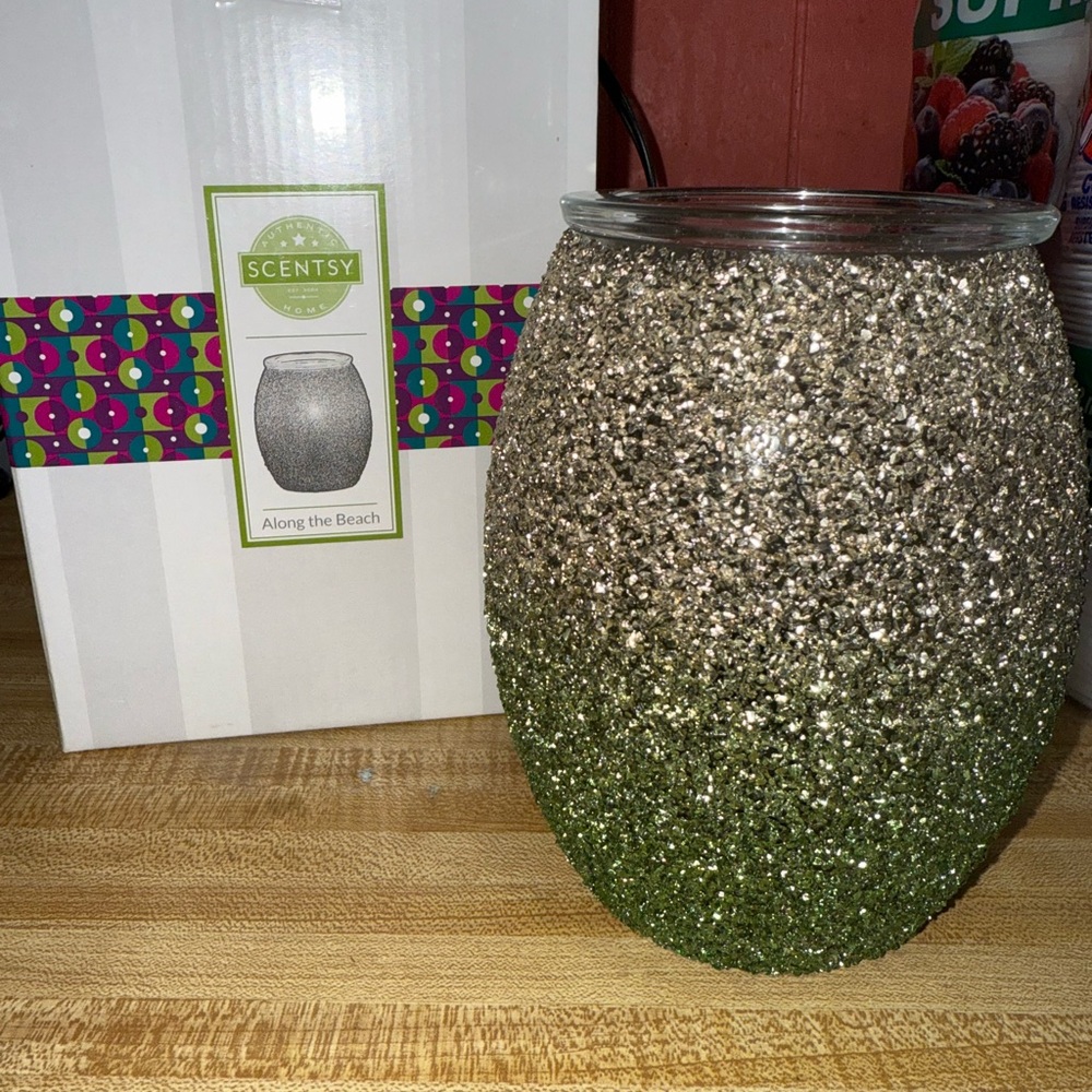 Scentsy Green and Silver Glitter Candle Holder